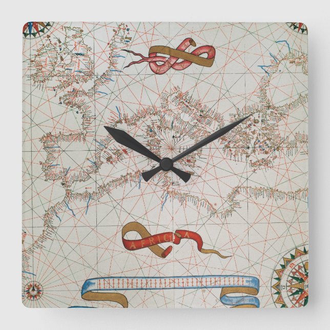 Karte von Europa u. Küsten von Nordafrika Quadratische Wanduhr (Vorderseite)