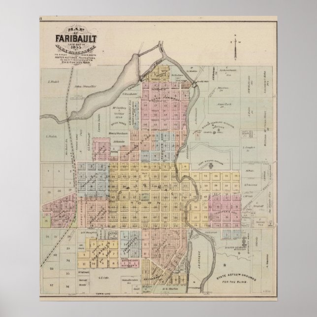 Karte von Faribault, Rice Landkreis, Minnesota Poster (Vorne)
