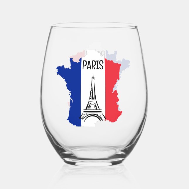 Karte von Frankreich Eiffelturm Design Weinglas Ohne Stiel (Vorderseite)