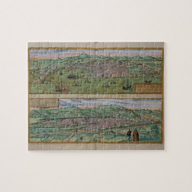 Karte von Genua und von Florenz, von 'Civitates Puzzle (Horizontal)