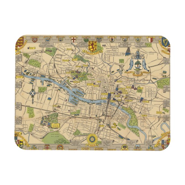 Karte von Glasgow, England Magnet (Horizontal)