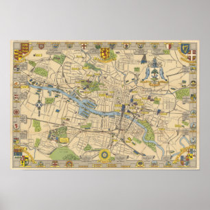Karte von Glasgow, England Poster