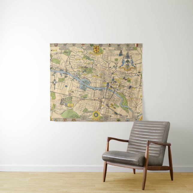 Karte von Glasgow, England Wandteppich (Beispiel (Horizontal))
