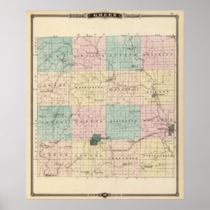 Karte von Green County, Staat von Wisconsin Poster