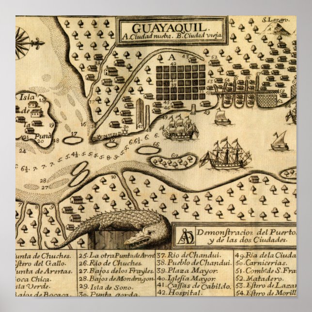 Karte von Guayaquil, Ecuador (1741) Poster (Vorne)