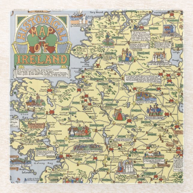 Karte von historischem Irland Glasuntersetzer (Vorderseite)