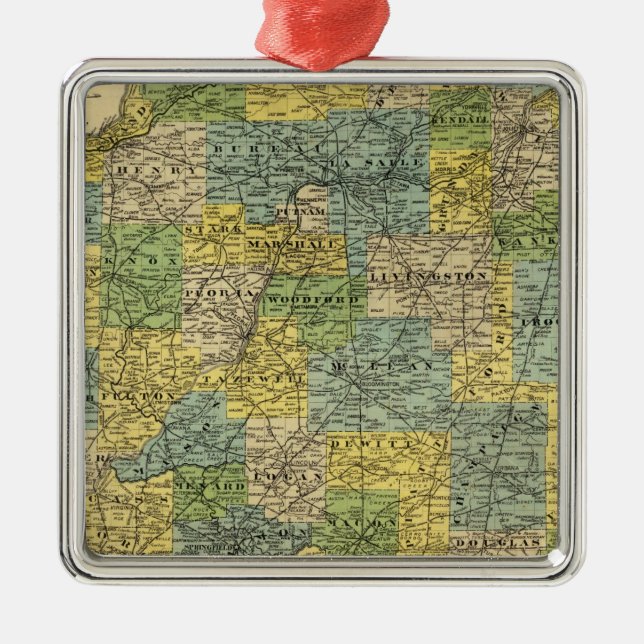 Karte von Illinois 2 Silbernes Ornament (Vorne)