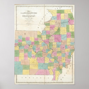 Karte von Illinois & Missouri Poster