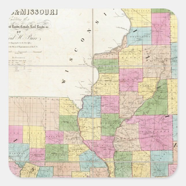 Karte von Illinois & Missouri Quadratischer Aufkleber (Vorderseite)