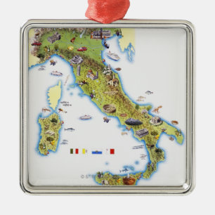 Karte von Italien Silbernes Ornament