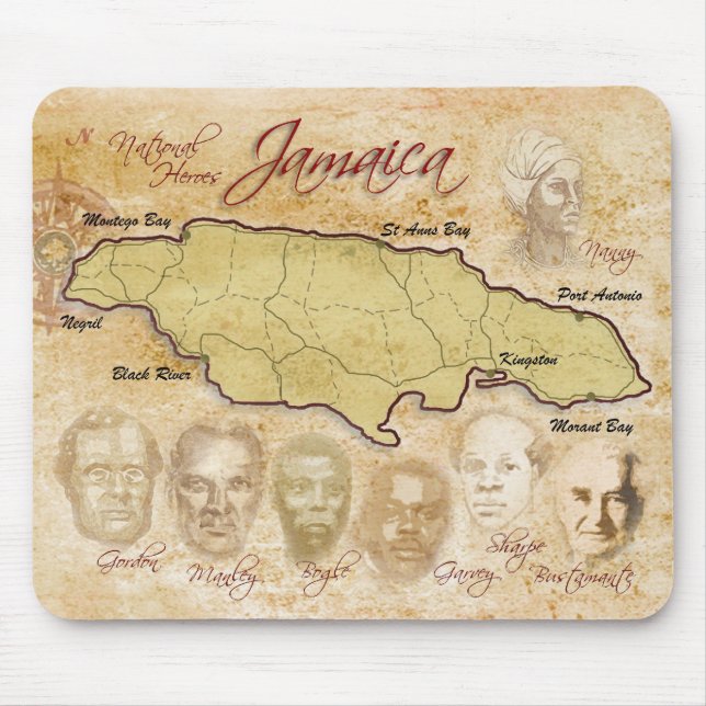 Karte von Jamaika mit Nationalhelden Mousepad (Vorne)
