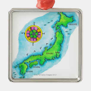 Karte von Japan Silbernes Ornament