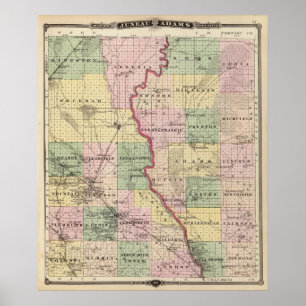 Karte von Juneau- und Adams-Landkreisen Poster