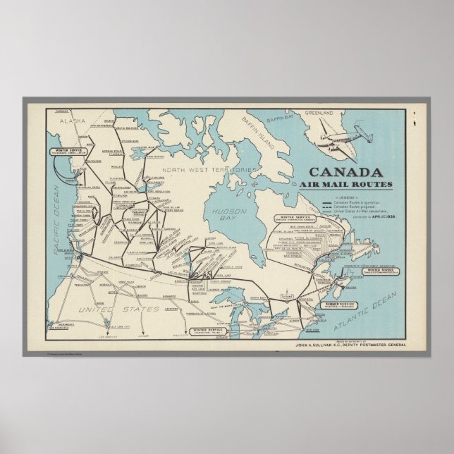 Karte von Kanada - Kanada Air Mail Routes Poster (Vorne)