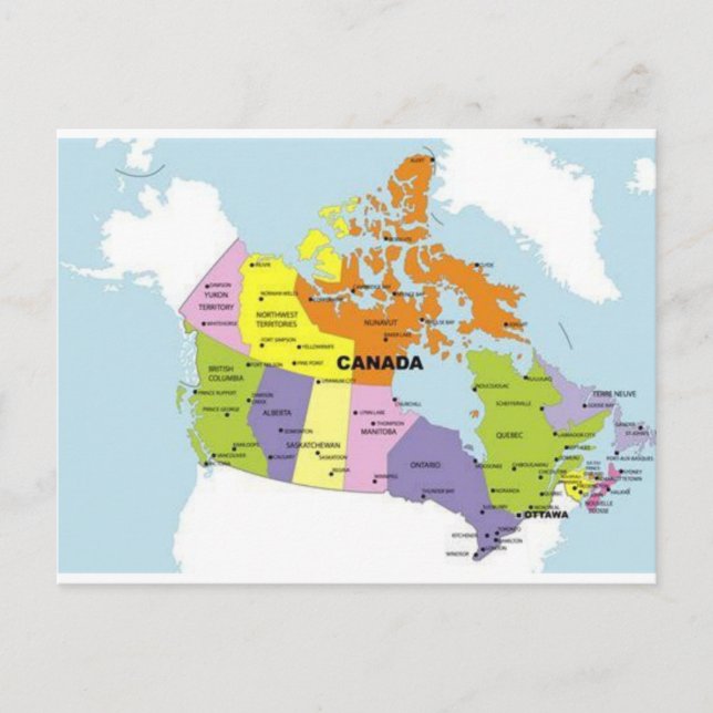 Karte von Kanada Postkarte   (Vorderseite)