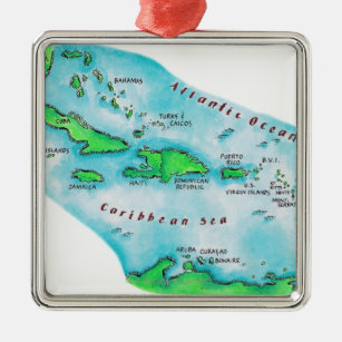 Karte von karibischen Inseln Silbernes Ornament