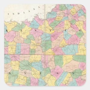 Karte von Kentucky & Tennessee Quadratischer Aufkleber