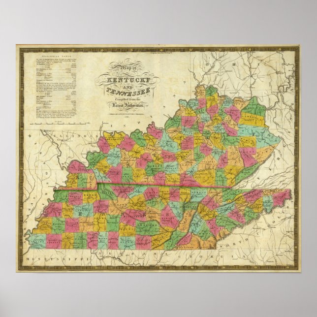 Karte von Kentucky und Tennessee Poster (Vorne)