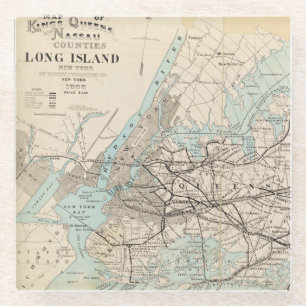 Karte von Kings, Queens, Long Island Glasuntersetzer