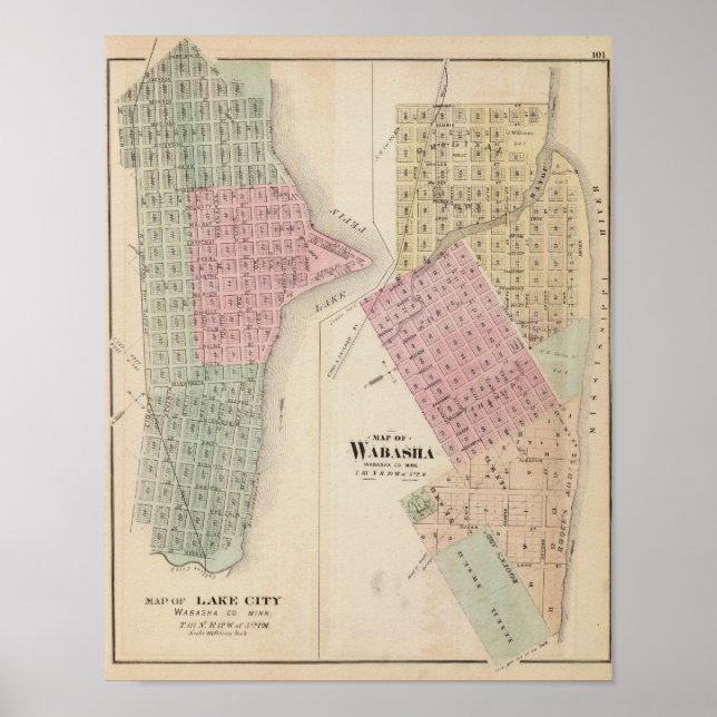 Karte von Lake City und Karte von Wabasha, Minneso Poster (Vorne)