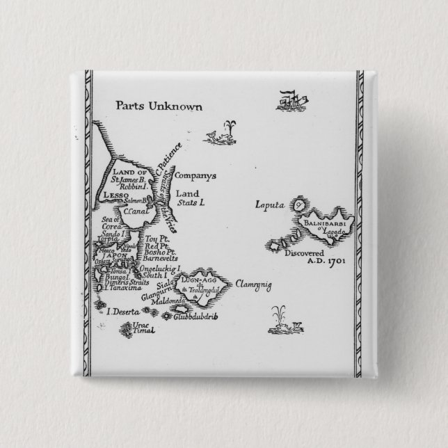 Karte von Laputa, Balnibari, Luggnagg Button (Vorderseite)