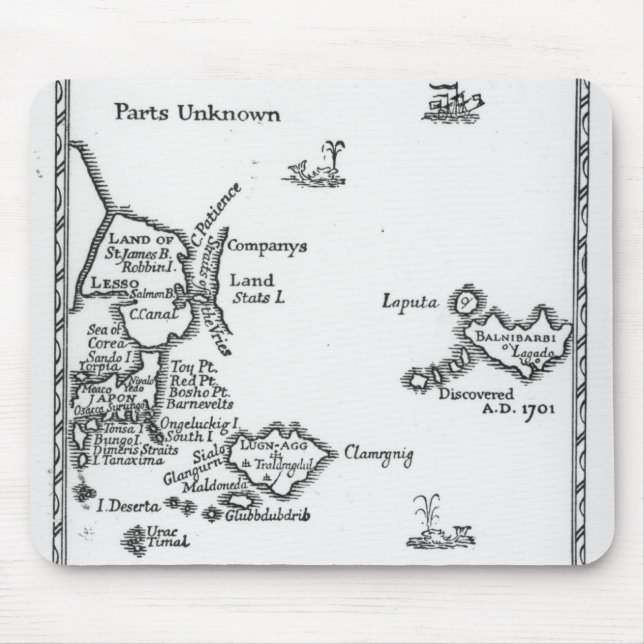Karte von Laputa, Balnibari, Luggnagg Mousepad (Vorne)