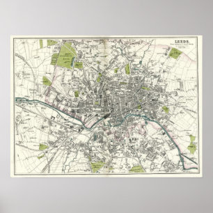 Karte von Leeds aus dem 19. Jahrhundert Poster