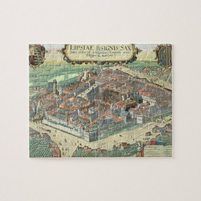 Karte von Leipzig, von "Civitates Orbis Terrarum" Puzzle (Horizontal)