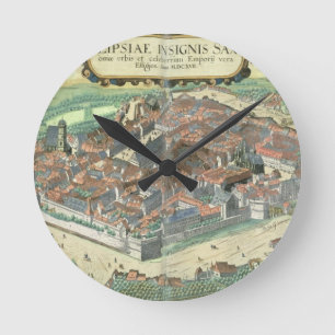 Karte von Leipzig, von "Civitates Orbis Terrarum" Runde Wanduhr