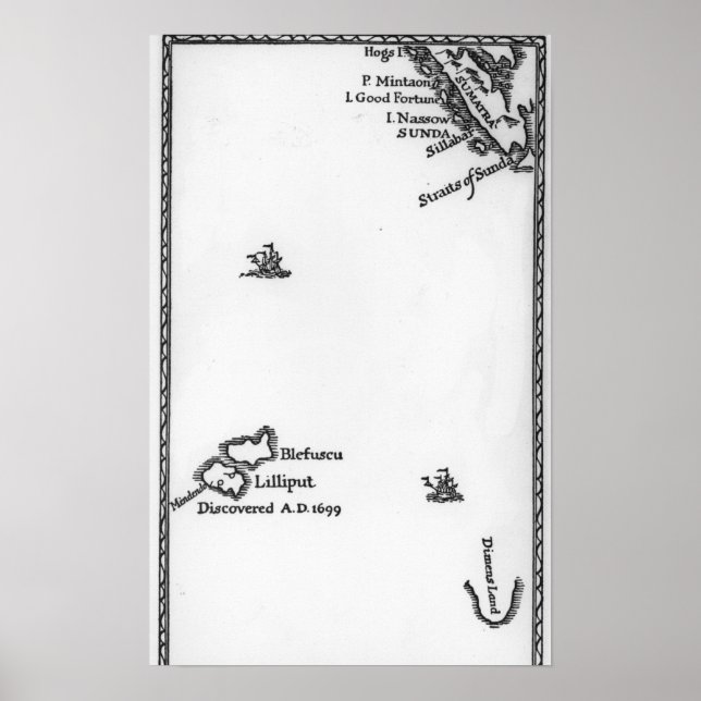 Karte von Lilliput und Blefuscu Poster (Vorne)