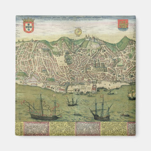 Karte von Lissabon, von "Civitates Orbis Terrarum" Magnet