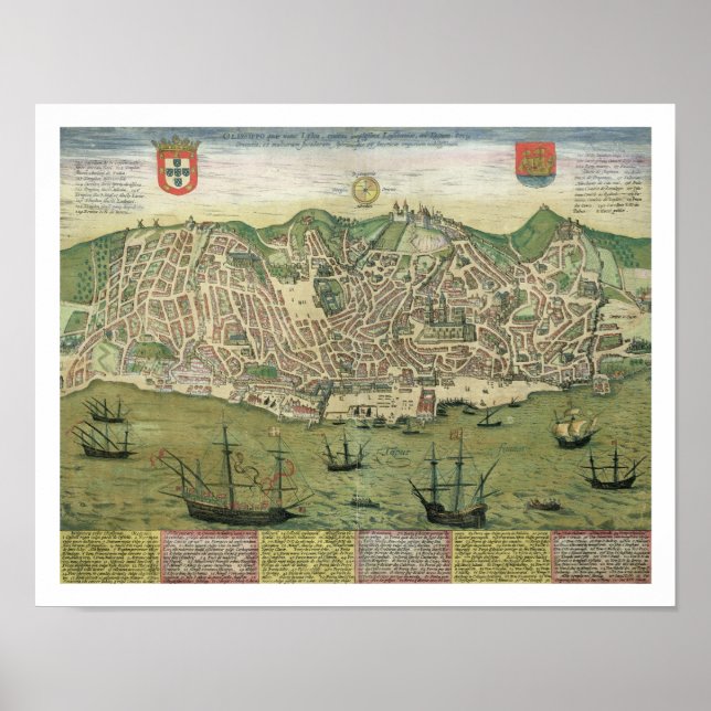 Karte von Lissabon, von "Civitates Orbis Terrarum" Poster (Vorne)