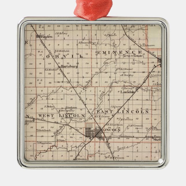 Karte von Logan County Silbernes Ornament (Vorne)