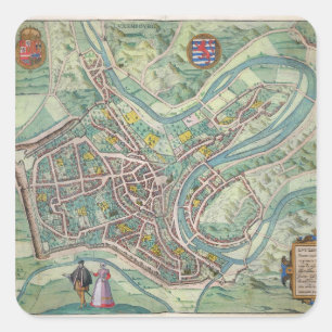 Karte von Luxemburg, von 'Civitates Orbis Terrarum Quadratischer Aufkleber