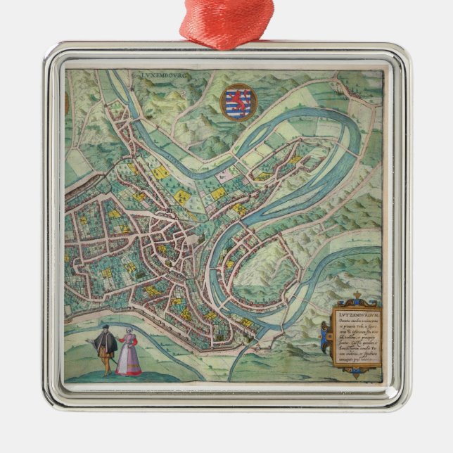 Karte von Luxemburg, von 'Civitates Orbis Terrarum Silbernes Ornament (Vorne)