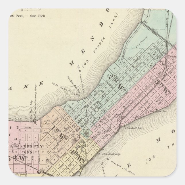 Karte von Madison, Wisconsin Quadratischer Aufkleber (Vorderseite)