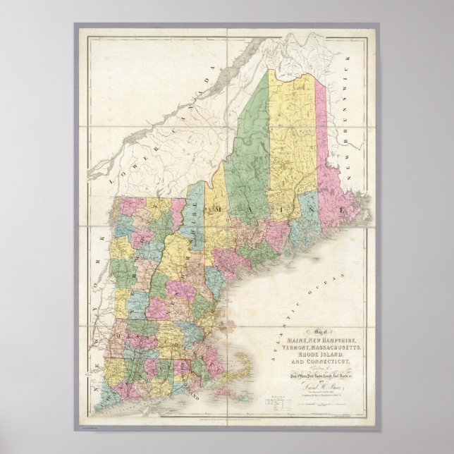 Karte von Maine, New Hampshire, Vermont Poster (Vorne)