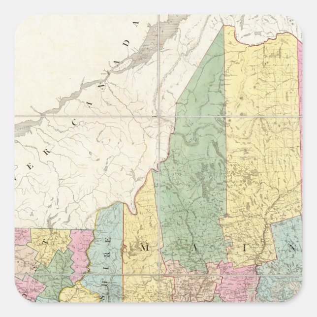 Karte von Maine, New Hampshire, Vermont Quadratischer Aufkleber (Vorderseite)