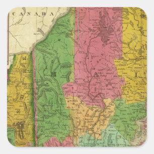Karte von Maine, von New Hampshire und von Vermont Quadratischer Aufkleber