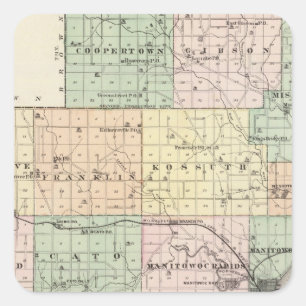 Karte von Manitowoc County, Staat von Wisconsin Quadratischer Aufkleber