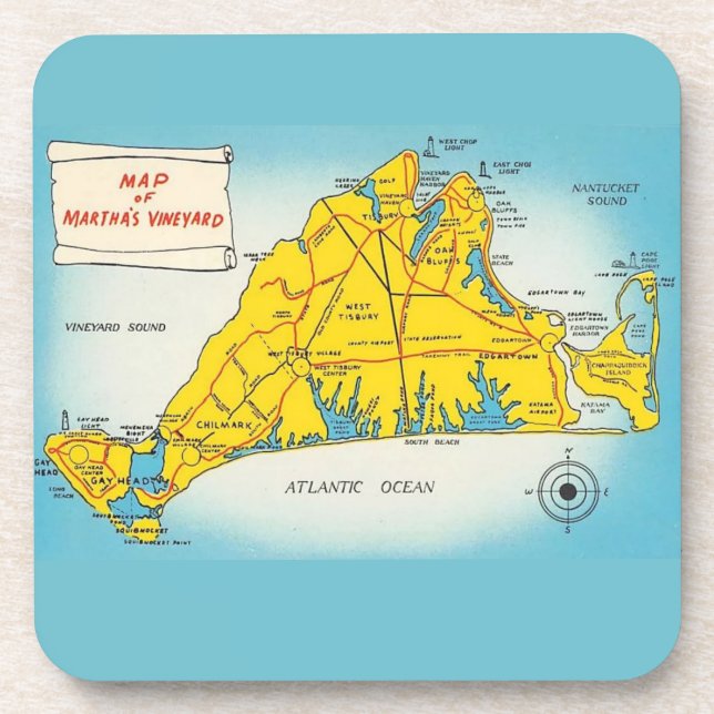 Karte von Martha's Vineyard  Getränkeuntersetzer (Vorderseite)