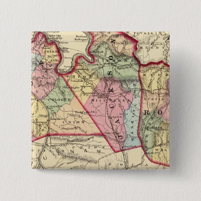 Karte von Mason, Jackson, Roane Landkreis Button (Vorderseite)