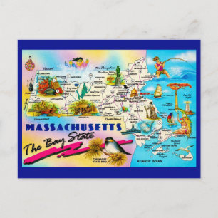 Karte von Massachusetts als Postkarte