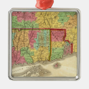 Karte von Massachusetts Connecticut und Rhode Isla Silbernes Ornament