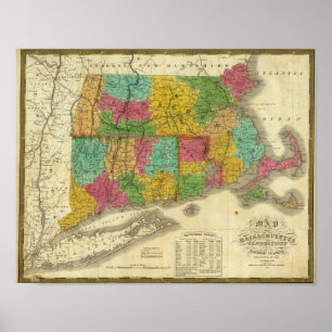 Karte von Massachusetts und von Connecticut Poster