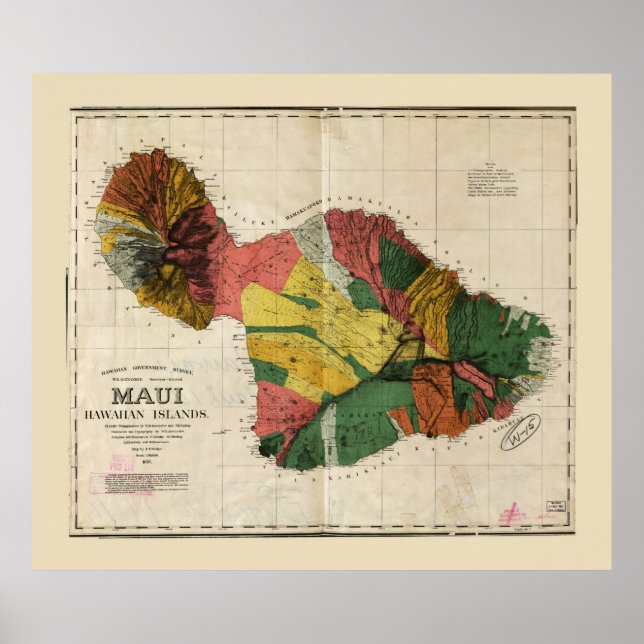 Karte von Maui, Hawaiianische Insel (1885) Poster (Vorne)