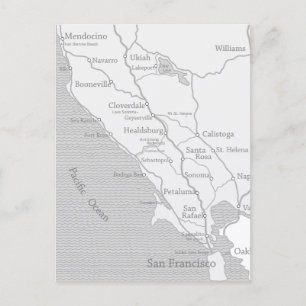 Karte von Mendocino nach San Francisco auf Postkar