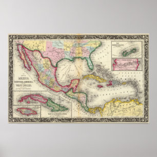 Karte von Mexiko, Mittelamerika Poster