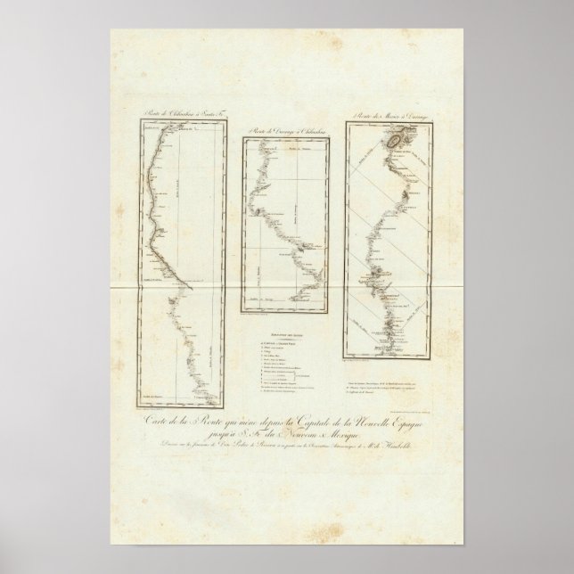 Karte von Mexiko Stadt nach Santa Fe New Mexico Poster (Vorne)