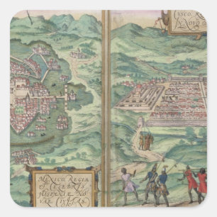 Karte von Mexiko und von Cuzco, von 'Civitates Quadratischer Aufkleber